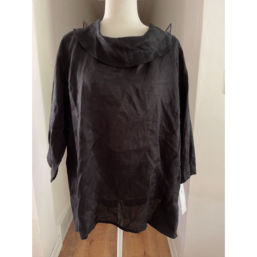 NWT Caroline Rose Women's Black 100% Linen Tunic Top